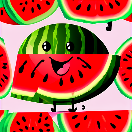 Cartoon slice of watermelon with stick figure legs and happy face - icon | sticker