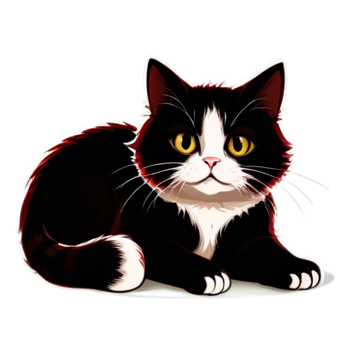 Red fat cat Lenya lies on the bed and looks at the phone - icon | sticker