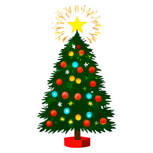 flash picture with fireworks around christmas tree - icon | sticker