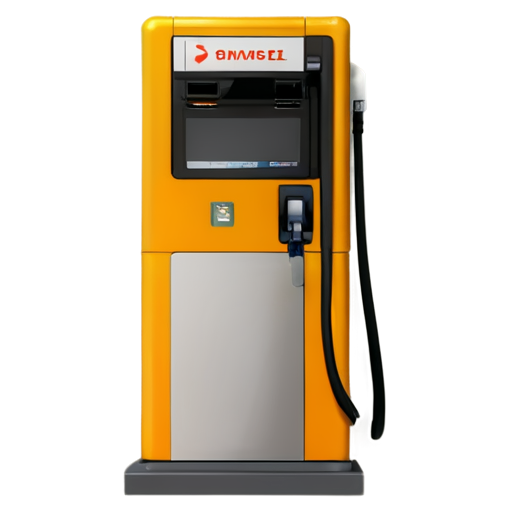 fuel dispenser on transparent background in yellow-orange colors with nozzle raised - icon | sticker