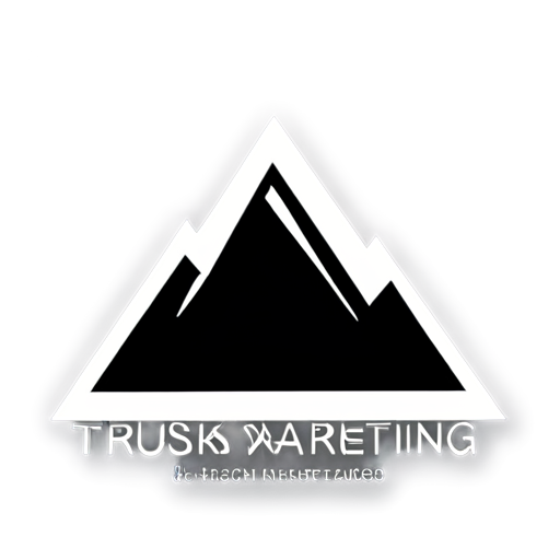 Minimalist black-and-white logo for 'Truskavets Marketing,' featuring a sharp silhouette of a mountain with triangular peaks, modern geometric design, clean bold sans-serif font for the text below the mountain, no additional elements like trees or lines, highly professional and scalable design, simple and elegant - icon | sticker