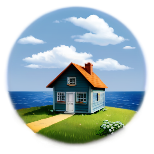 Little House by ocean - icon | sticker