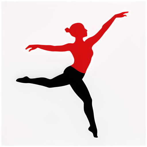 "Create a minimalist icon for a dance studio. The icon should feature a dynamic silhouette of a dancer in motion combined with flowing lines to symbolize grace and movement. Use a modern design style with a color palette of black and vibrant red." - icon | sticker