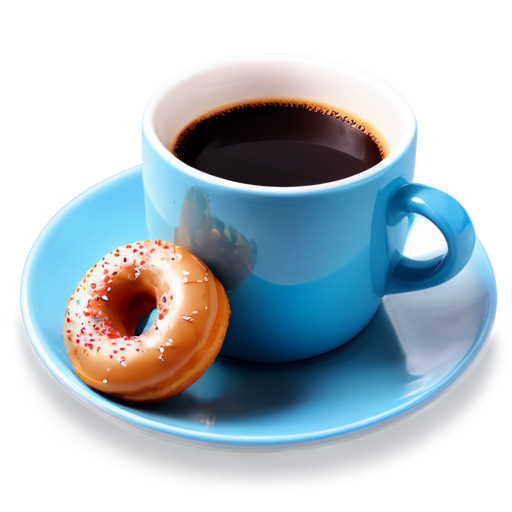 coffee in a blue mug, donut on a dish - icon | sticker