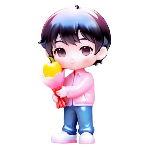 boy eating a bouquet of fruits pink color - icon | sticker