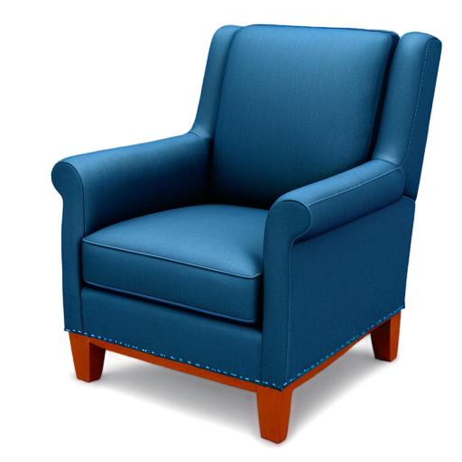 A stylized illustration of a piece of upholstered furniture, such as a chair or sofa, with a cleaning tool or solution integrated into the design. The furniture could be designed to resemble a classic, timeless piece, with clean lines and a simple, elegant shape. Color scheme: Rich, luxurious colors such as navy blue, charcoal grey, and cream to evoke a sense of sophistication and quality. - icon | sticker