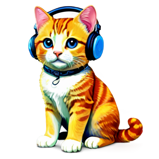 A rainbow cat with headphones - icon | sticker