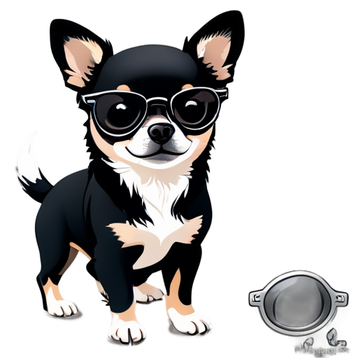 chihuahua black and white color with sunglasses - icon | sticker