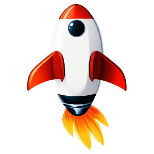 a small !red space rocket with orange wings and one large round porthole with a duck's face in it - icon | sticker