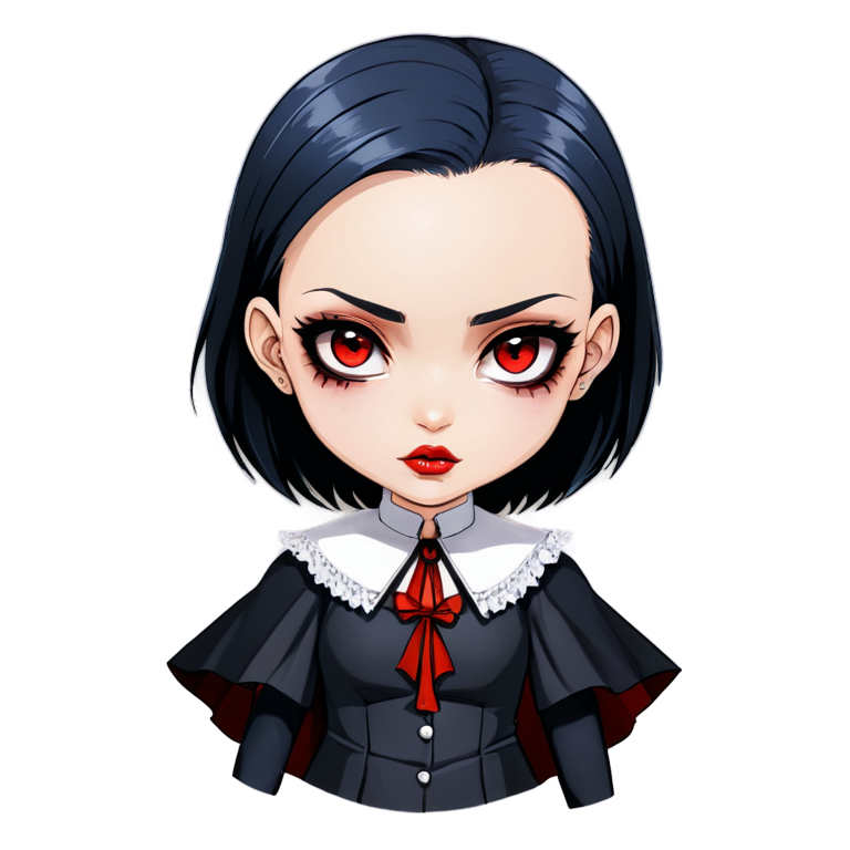 Bald vampire anime face girl with red eyes and lips and dark makeup - icon | sticker