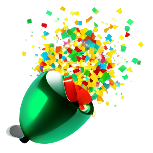 icon, a popper with confetti flying out of it, realistic, emerald colors - icon | sticker