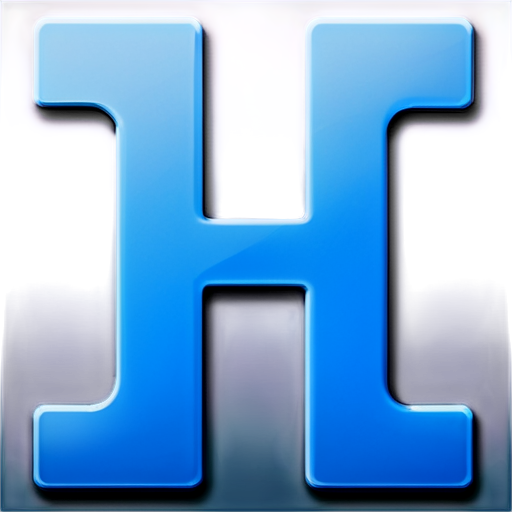 A bold, uppercase letter "H" as the central element. The icon should be easily recognizable at small sizes, like a favicon, so the "H" should remain simple and not overly complex. The icon should be white on a blue background - icon | sticker