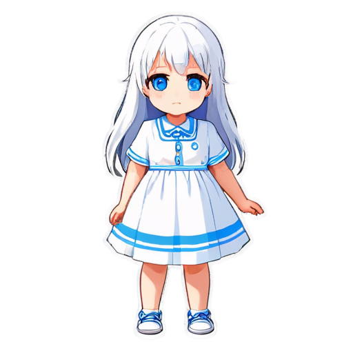 blue eyes, white hair, super deformed, kawaii, illustration, skirt, summer, pure white dress, himawari, holy, pixel, anime_style - icon | sticker