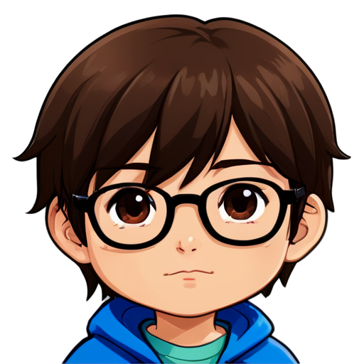 A Chinese boy with Brown Hair, whose wears glasses. - icon | sticker