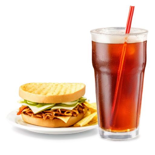 sandwitch and potato chips on a plate with a soft drink not on the plate - icon | sticker