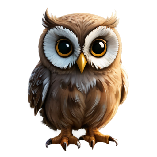 A small owl with large round eyes, a small beak, and tiny wings. Use soft, earthy tones like light browns and grays. - icon | sticker