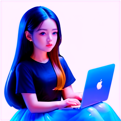 girl sitting on macbook - icon | sticker