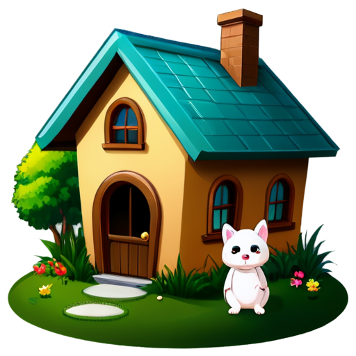 There is a house on the grass and there are animals around. - icon | sticker