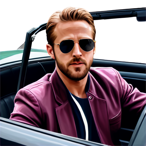 Draw Ryan Gosling driving a car 80s - icon | sticker