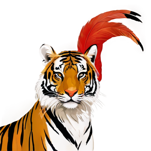 A tiger on the left and a crested ibis on the right, both painted only on the head - icon | sticker