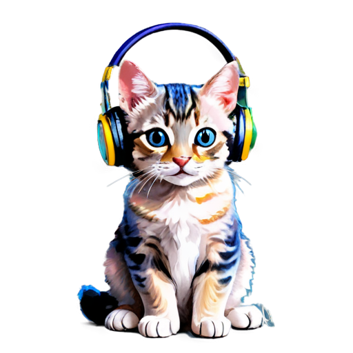 A rainbow cat with headphones - icon | sticker