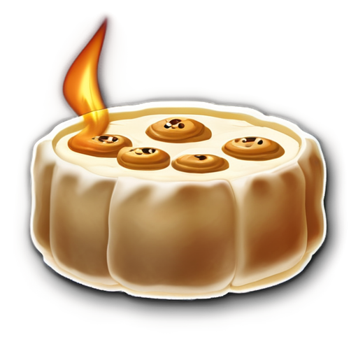 create a dimsum icon with emoticons and make it look like the dimsum is covered in fire and smoking - icon | sticker