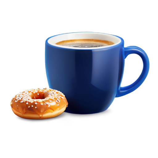 coffee in a blue mug, donut leaning up against the mug - icon | sticker