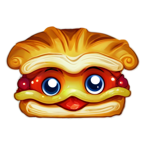 Light, flaky am-puff pastry filled with chew-fruits with eyes and teeth - icon | sticker