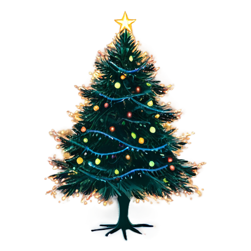 fireworks and christmas lights around tree - icon | sticker