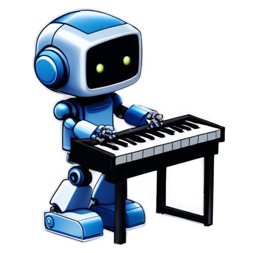 Robot playing electronic keyboard - icon | sticker