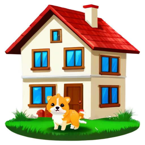 There is a house on the grass and there are animals around. - icon | sticker