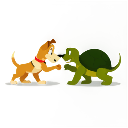 Poster of a fight between dogs named Lady from the 1955 cartoon "Lady and the Tramp" against Turtle Leonardo from "Teenage Mutant Ninja Turtles" 1990 - icon | sticker