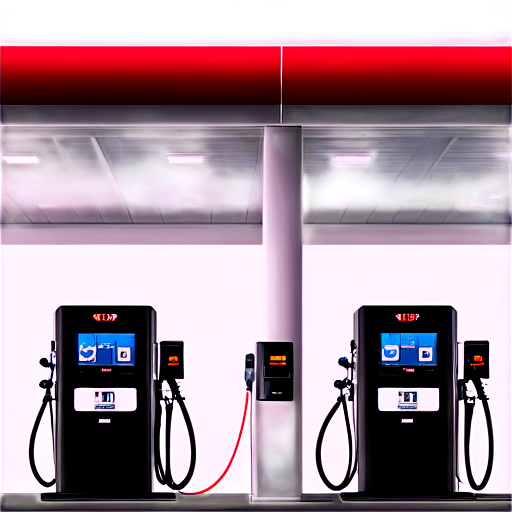 fuel station with self-service terminal with label IBTS and Maybach is filling up - icon | sticker