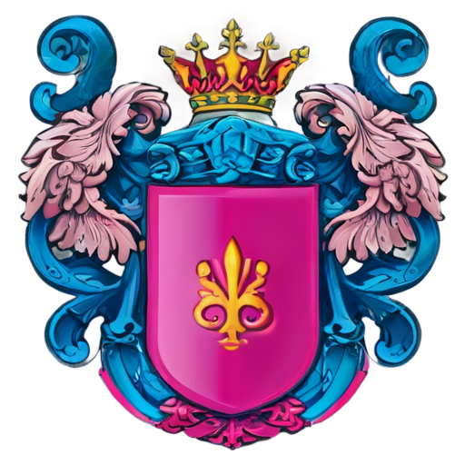 Make an icon of the coat of arms of the city of Dubna in pink and blue colors - icon | sticker