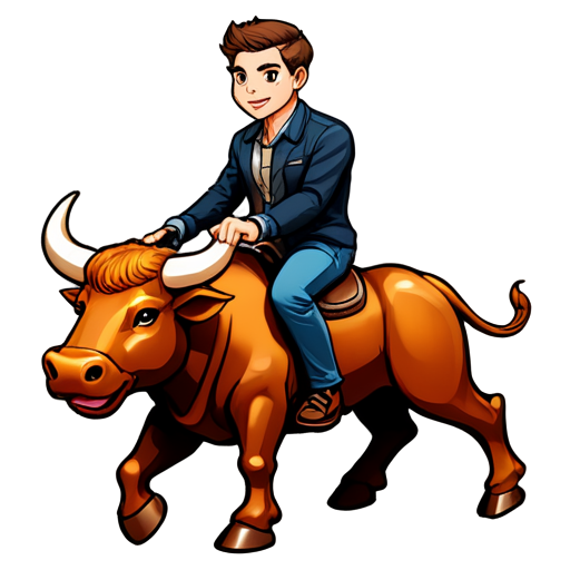 A man with brown eyes rides a copper bull - icon | sticker