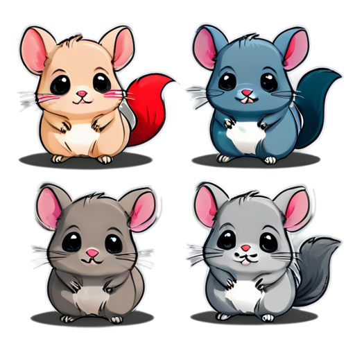 cute drawn chinchillas with different emotions - icon | sticker