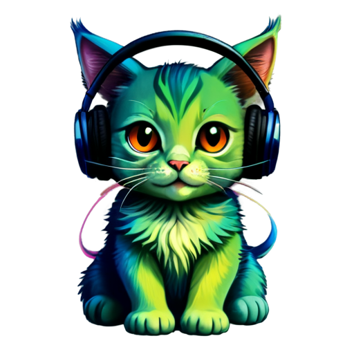 A rainbow cat with headphones and singing - icon | sticker