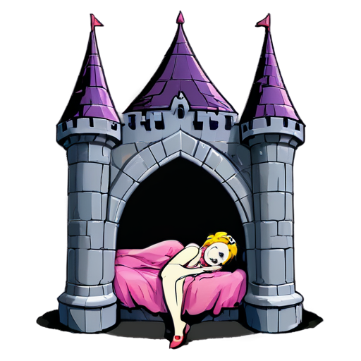 Sleepy Princess in the Demon Castle, colorized, in the style of minimalistic ... - icon | sticker