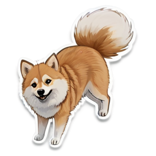 Animal icons,DWTB, simple background,no humans, closed eyes, no lineart, spitz, solo,full body, planking, animal focus, u_u, blush stickers, *** , from side, - icon | sticker