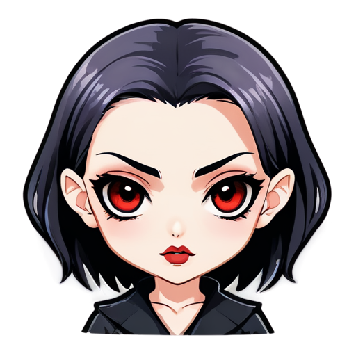 Bald vampire anime face girl with red eyes and lips and dark makeup - icon | sticker