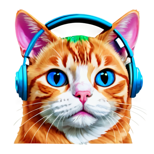 A rainbow cat head with headphones - icon | sticker