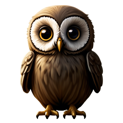 A small owl with large round eyes, a small beak, and tiny wings. Use soft, earthy tones like light browns and grays. - icon | sticker