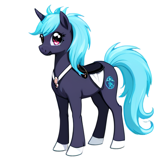 Detailed anime pony, graceful pony with long paws and a body with a cold arrogant look, long pointed pony muzzle, pony emo long eyelashes collar belt, dragon tail, cute, character design, character in full - icon | sticker