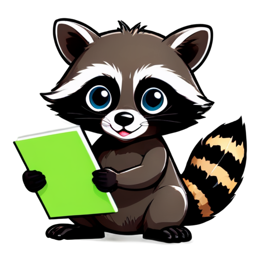 A raccoon takes a notebook and says "easy" on its head - icon | sticker