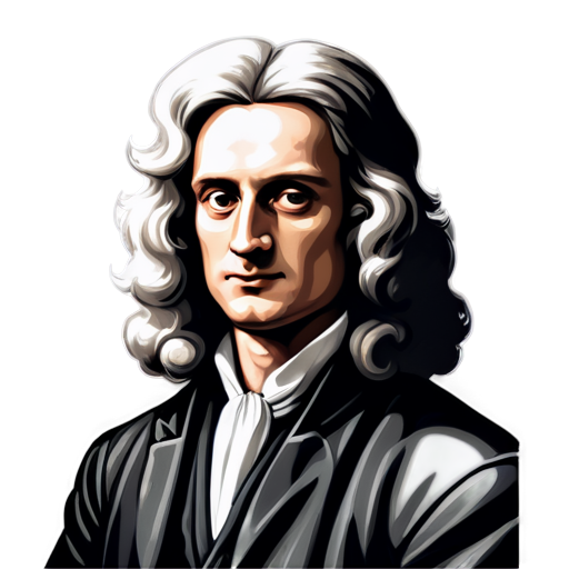 cartoonish isaac newton icon black and white, with no background, just newton's face - icon | sticker