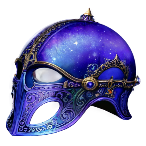 Intricate reach medieval fantasy helmet made of purple night sky - icon | sticker