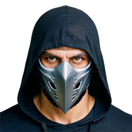 Frontal portrait of an assassin wearing a crow beak mask - icon | sticker