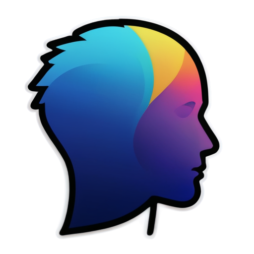 a simple, colorful logo about a half-profile headshot of an abstract digital figure with a colorful background - icon | sticker