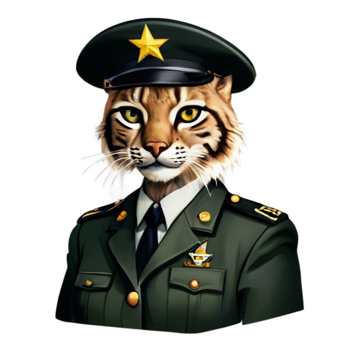 Cartoon female lynx in army uniform with hat and generals star - icon | sticker