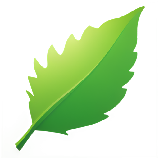 Create a minimalistic icon of a leaf with a vibrant green accent. The leaf should have a smooth, modern design with clean lines. Add a subtle shine or gradient to give it a fresh and natural look. The background should be simple to ensure the focus remains on the leaf icon. - icon | sticker